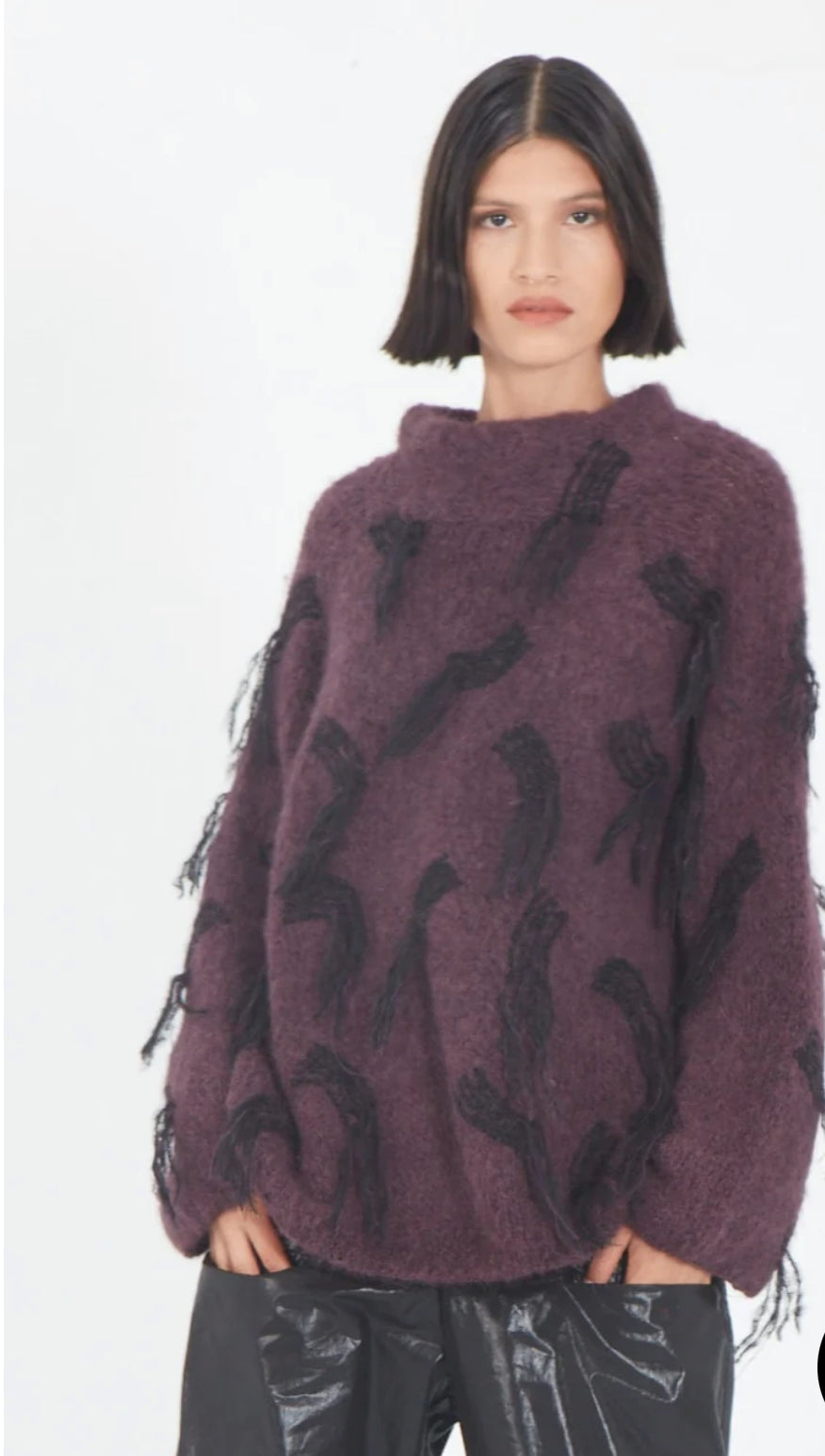 MATTHILDUR plum and dark grey sweater