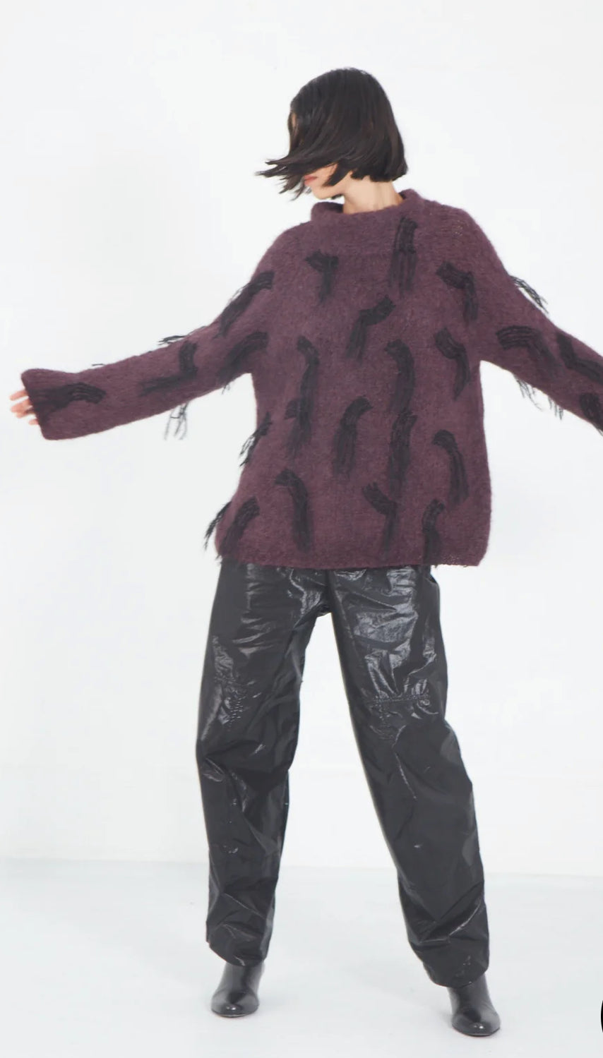 MATTHILDUR plum and dark grey sweater