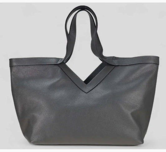 LEATHER handbag in slate