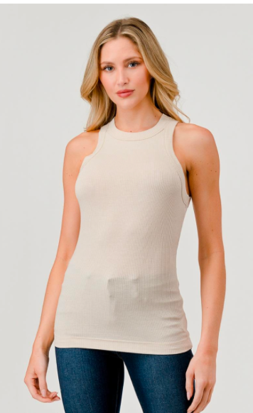 Hashtag high neck rib tank