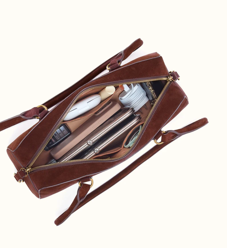 HOBO east-west chocolate suede bag