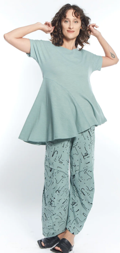 Matthildur seafoam t with black stitching