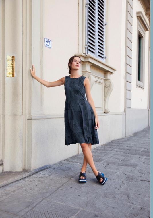 PORTO Giselle dress in grey and black print