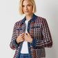ecru colorful tweed blazer with denim trim