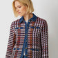 ecru colorful tweed blazer with denim trim