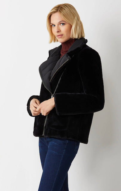 ecru reversible faux fur and nylon jacket